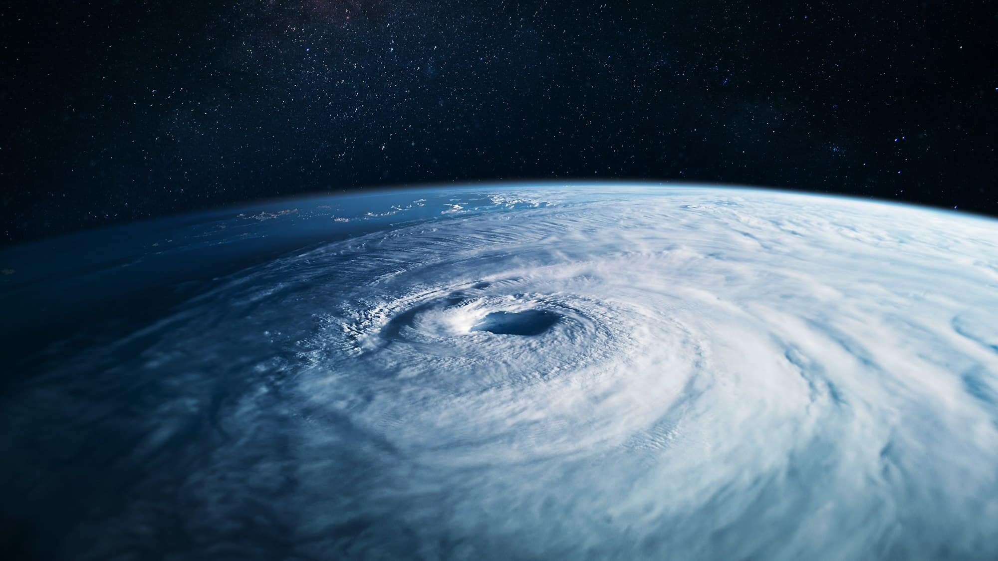 A hurricane over the ocean, seen from space
